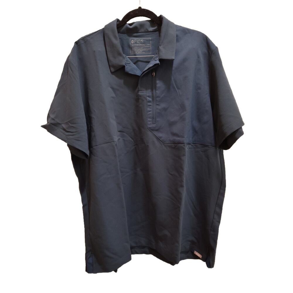 FIGS Polyester Dark Blue Technical Men's Dothan Classic Scrubs Polo Top Size XXL